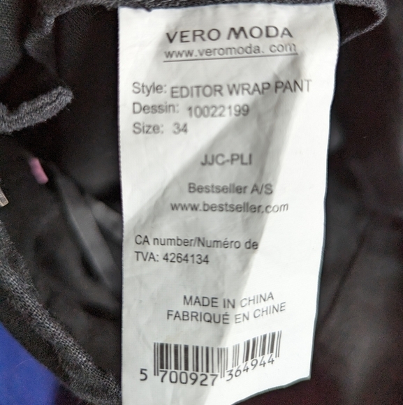 Vero MODA Linen Blend editor wrap pant low rise black wide leg 34 / xs / 0-2 - Picture 3 of 9